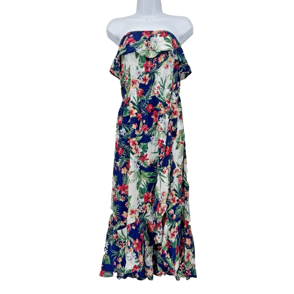 Sofia Vergara XL Strapless Maxi Dress Ruffle tropical vacation resort beach - Picture 1 of 12